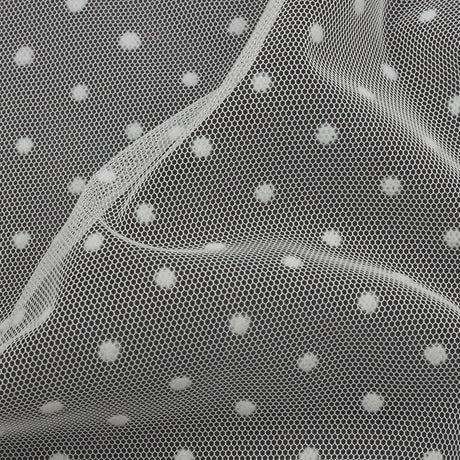 Famous Australian Designer Ivory Flocked Dots Polyester Mesh