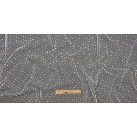 Famous Australian Designer Ivory Flocked Dots Polyester Mesh