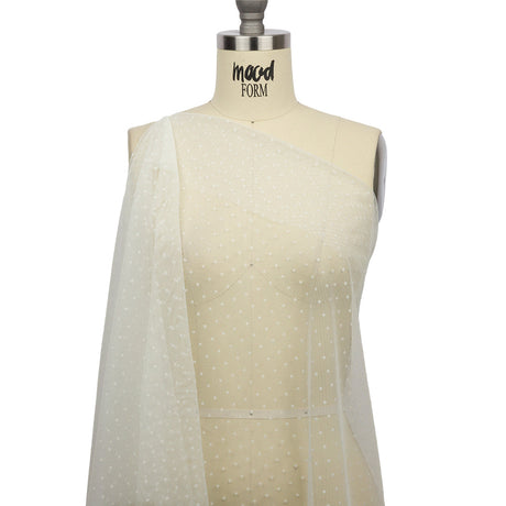 Famous Australian Designer Ivory Flocked Dots Polyester Mesh