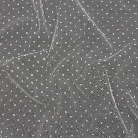 Famous Australian Designer Ivory Flocked Dots Polyester Mesh