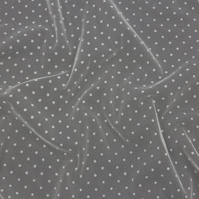 Famous Australian Designer Ivory Flocked Dots Polyester Mesh