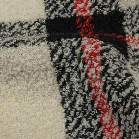 Famous Designer Cream, Black and Red Plaid Blended Wool Boucle Coating