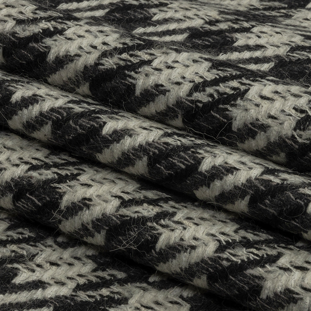 Famous Designer Charcoal and White Shepherd's Plaid Fulled Wool Twill Coating