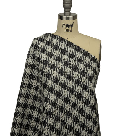 Famous Designer Charcoal and White Shepherd's Plaid Fulled Wool Twill Coating