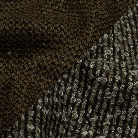 Famous Designer White, Brown and Taupe Striped Blended Wool Knit Boucle
