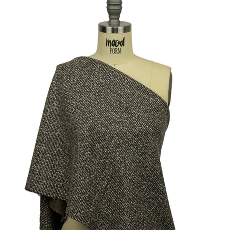 Famous Designer White, Brown and Taupe Striped Blended Wool Knit Boucle