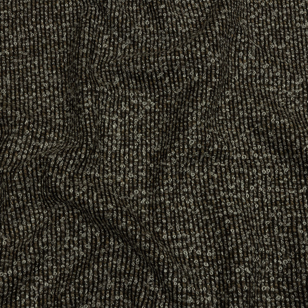 Famous Designer White, Brown and Taupe Striped Blended Wool Knit Boucle