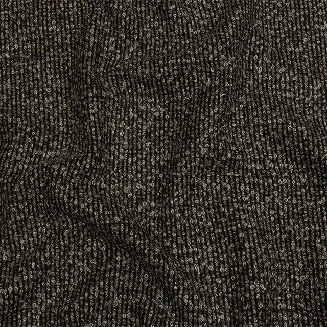 Famous Designer White, Brown and Taupe Striped Blended Wool Knit Boucle