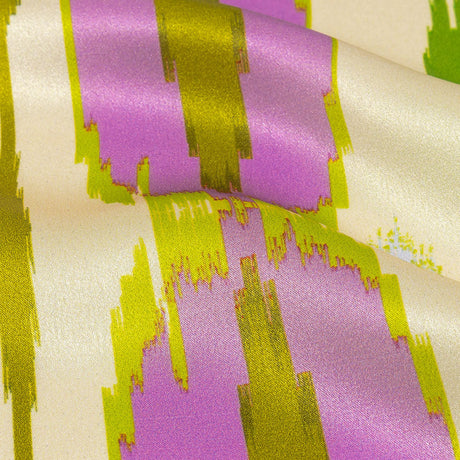 Italian Kiwi, Orchid and Beige Ikat Diamonds Silk Charmeuse