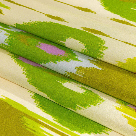 Italian Kiwi, Orchid and Beige Ikat Diamonds Silk Charmeuse
