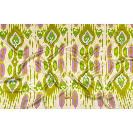 Italian Kiwi, Orchid and Beige Ikat Diamonds Silk Charmeuse