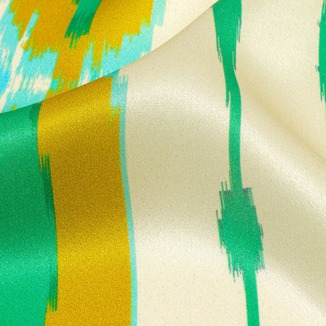 Italian Turquoise, Kelly Green and Mustard Ikat Diamonds Silk Charmeuse