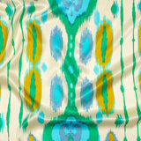 Italian Turquoise, Kelly Green and Mustard Ikat Diamonds Silk Charmeuse