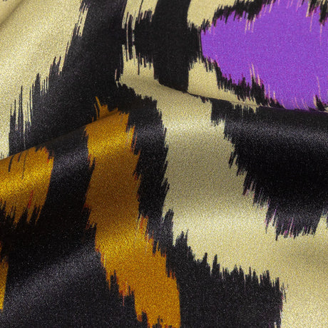 Italian Black, Purple and Orange Ikat Spots Silk Charmeuse