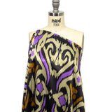Italian Black, Purple and Orange Ikat Spots Silk Charmeuse