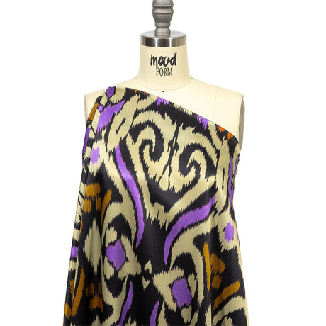 Italian Black, Purple and Orange Ikat Spots Silk Charmeuse