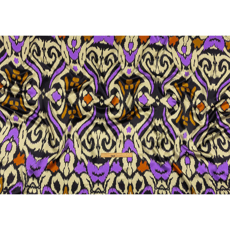 Italian Black, Purple and Orange Ikat Spots Silk Charmeuse