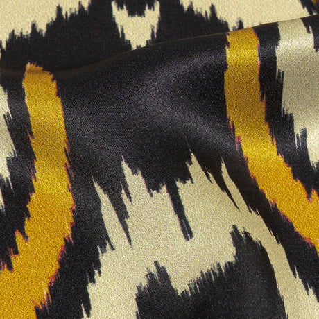 Italian Black, Mustard and Brown Ikat Spots Silk Charmeuse