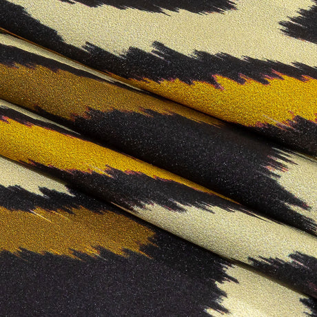 Italian Black, Mustard and Brown Ikat Spots Silk Charmeuse