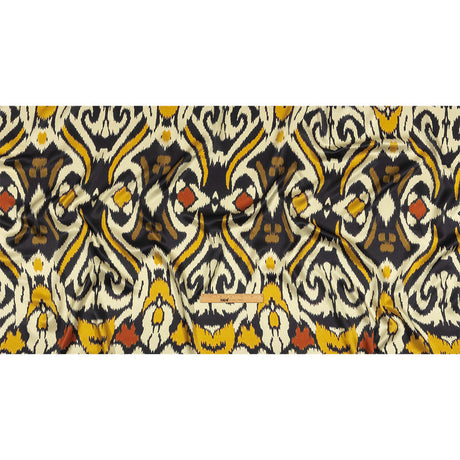 Italian Black, Mustard and Brown Ikat Spots Silk Charmeuse