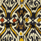 Italian Black, Mustard and Brown Ikat Spots Silk Charmeuse