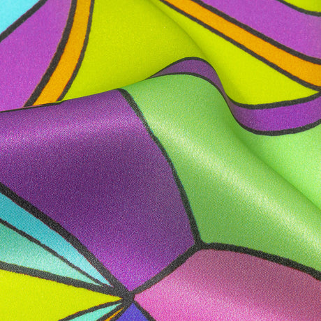 Italian Blue, Purple, and Green Geometric Abstraction Silk Charmeuse