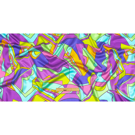 Italian Blue, Purple, and Green Geometric Abstraction Silk Charmeuse