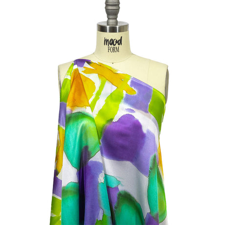 Italian Green, Purple and Orange Watercolor Blocks Silk Charmeuse