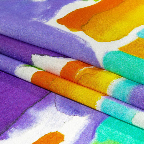 Italian Green, Purple and Orange Watercolor Blocks Silk Charmeuse