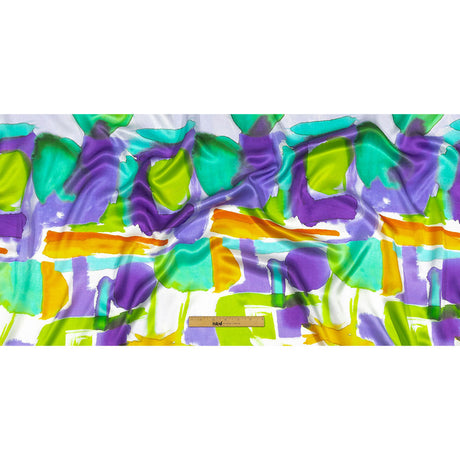 Italian Green, Purple and Orange Watercolor Blocks Silk Charmeuse
