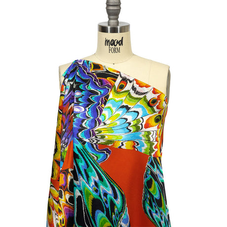 Italian Red, Blue and Yellow Butterfly Wings Silk Charmeuse