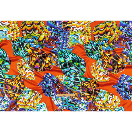 Italian Red, Blue and Yellow Butterfly Wings Silk Charmeuse