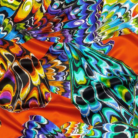 Italian Red, Blue and Yellow Butterfly Wings Silk Charmeuse