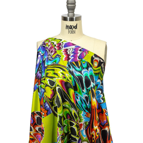 Italian Lime, Blue and Purple Butterfly Wings SIlk Charmeuse