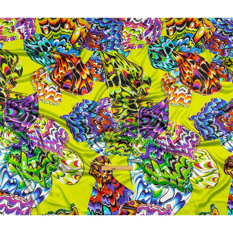 Italian Lime, Blue and Purple Butterfly Wings SIlk Charmeuse