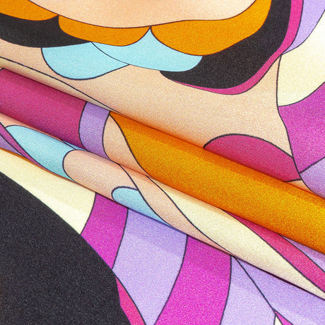 Italian Orange, Peach and Sky Scales and Swirls Silk Charmeuse