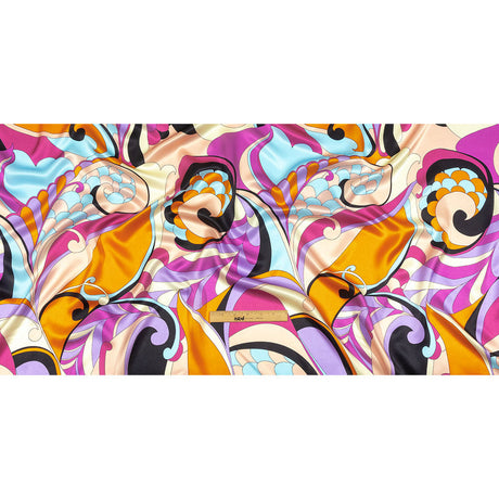 Italian Orange, Peach and Sky Scales and Swirls Silk Charmeuse