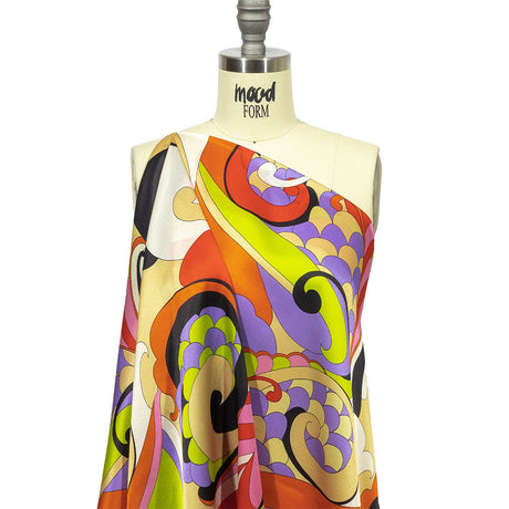 Italian Purple, Orange and Lime Scales and Swirls Silk Charmeuse