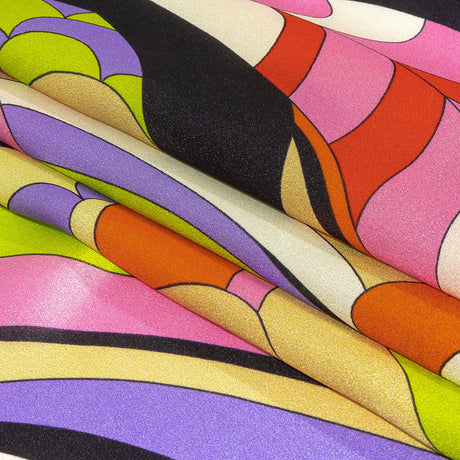 Italian Purple, Orange and Lime Scales and Swirls Silk Charmeuse