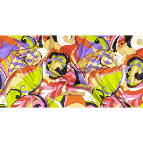 Italian Purple, Orange and Lime Scales and Swirls Silk Charmeuse