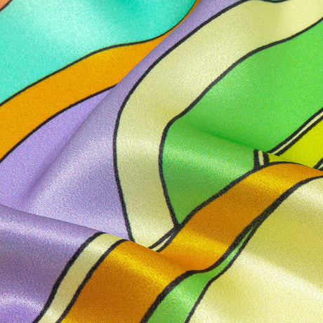 Italian Beige, Turquoise and Coral Abstract Flow Silk Charmeuse