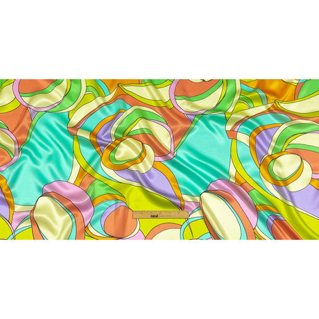Italian Beige, Turquoise and Coral Abstract Flow Silk Charmeuse