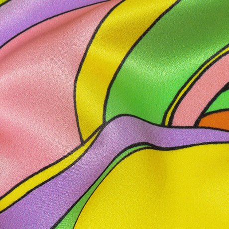 Italian Pink, Lilac and Lime Abstract Flow Silk Charmeuse