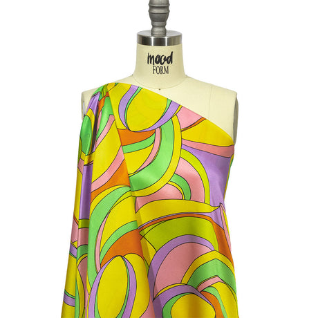 Italian Pink, Lilac and Lime Abstract Flow Silk Charmeuse