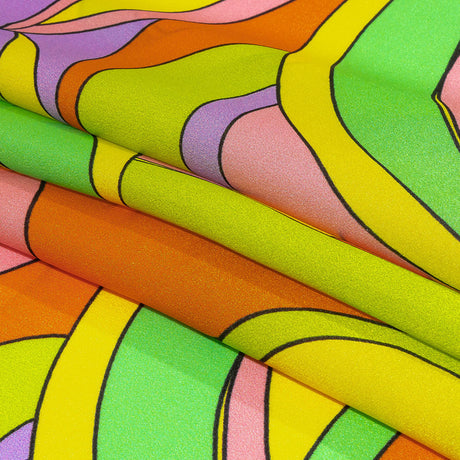 Italian Pink, Lilac and Lime Abstract Flow Silk Charmeuse