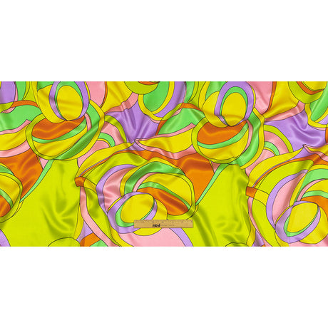 Italian Pink, Lilac and Lime Abstract Flow Silk Charmeuse