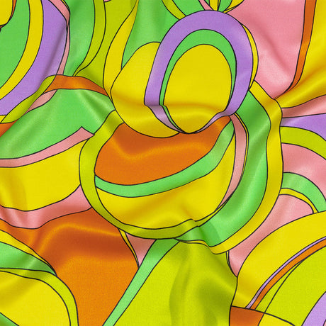 Italian Pink, Lilac and Lime Abstract Flow Silk Charmeuse