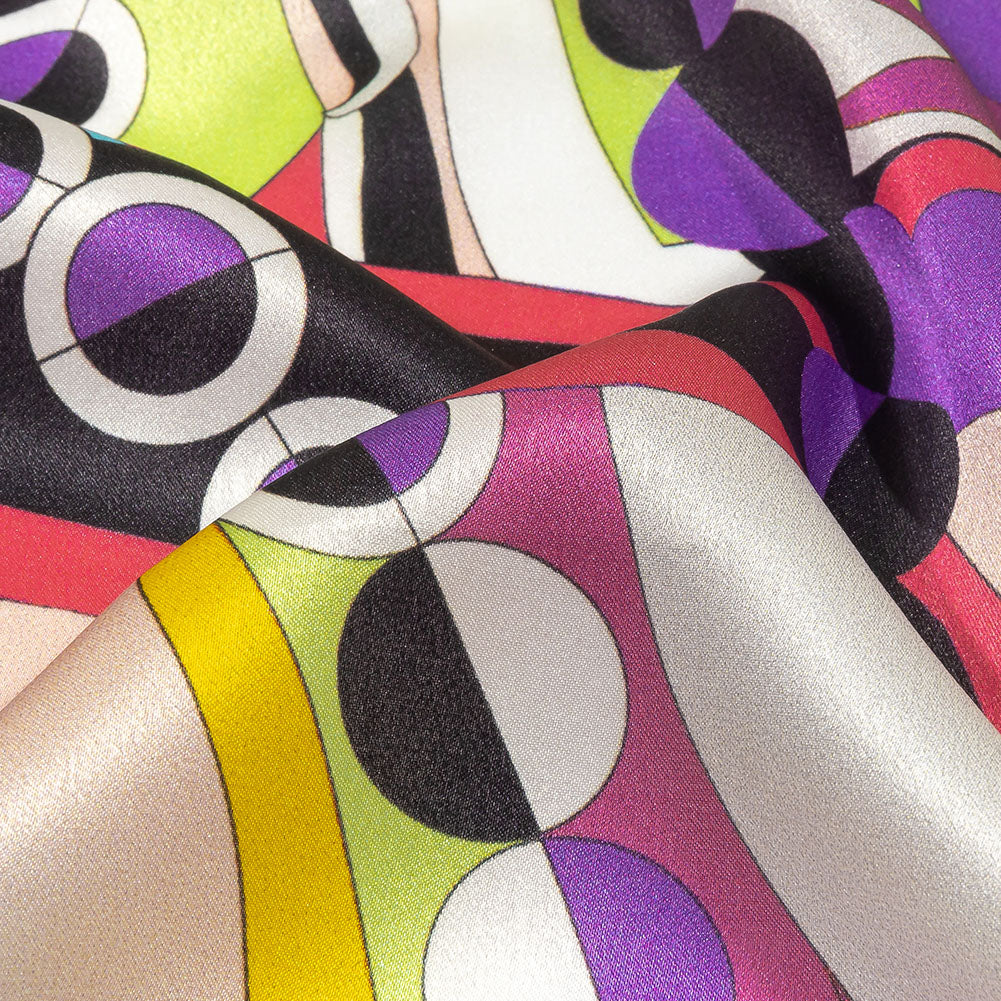 Italian Fuchsia, Purple, and Green Organic Geometry Silk Charmeuse