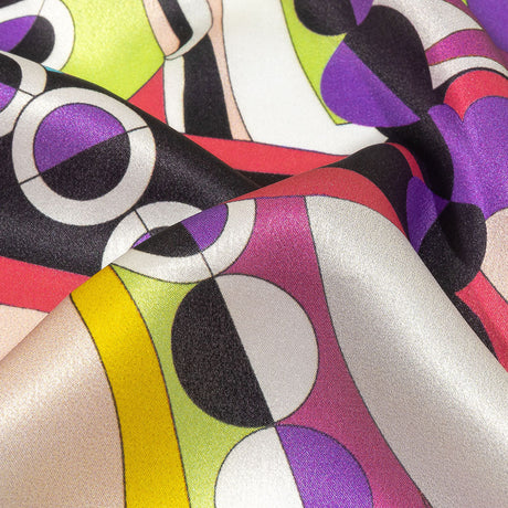 Italian Fuchsia, Purple, and Green Organic Geometry Silk Charmeuse