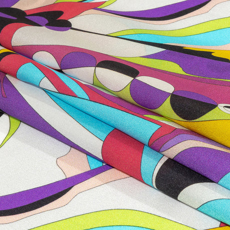 Italian Fuchsia, Purple, and Green Organic Geometry Silk Charmeuse
